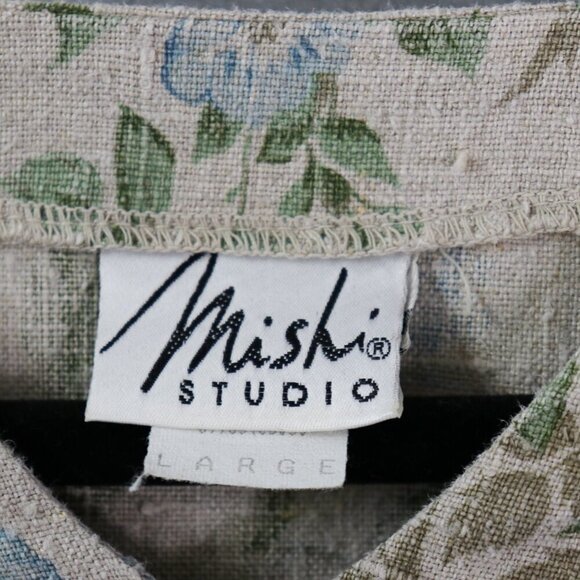 VTG Mishi Linen Tunic Top Women’s *L Floral V-Neck Boho Cottagecore Lagonlook - Picture 2 of 16